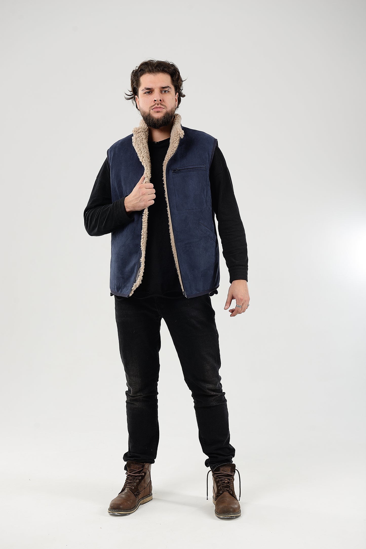 Sheepskin Vest Mens Blue
