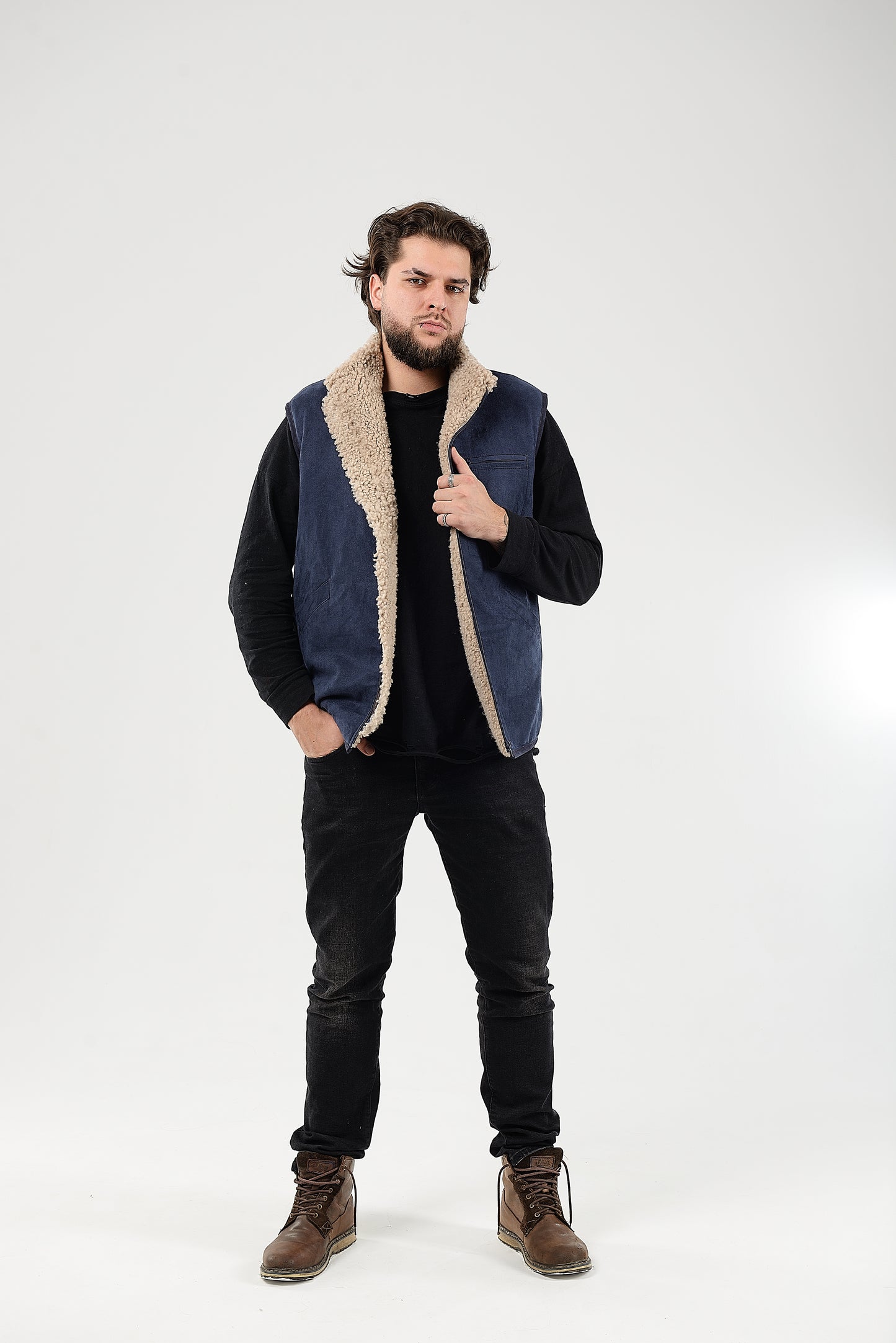 Sheepskin Vest Mens Blue