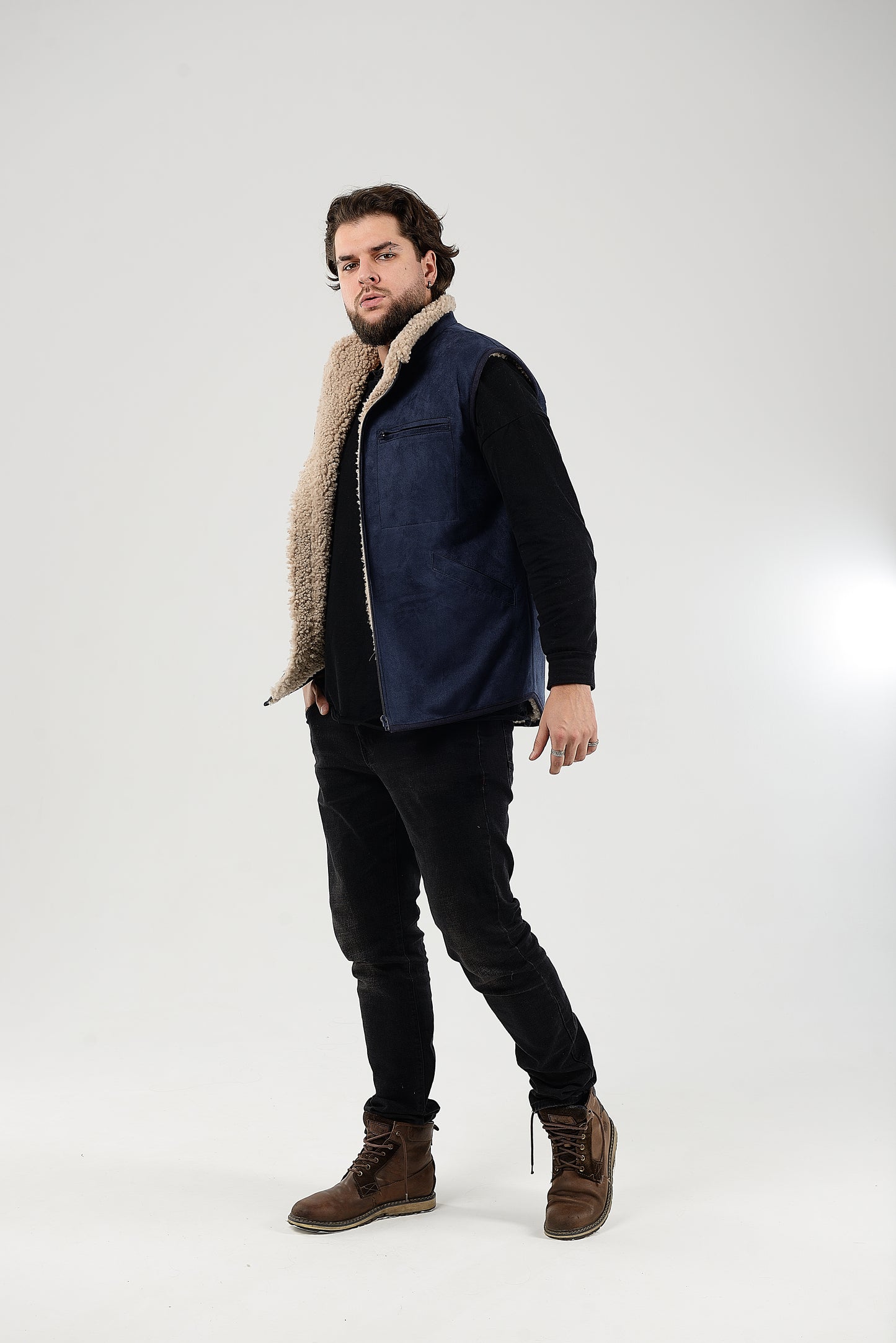 Sheepskin Vest Mens Blue