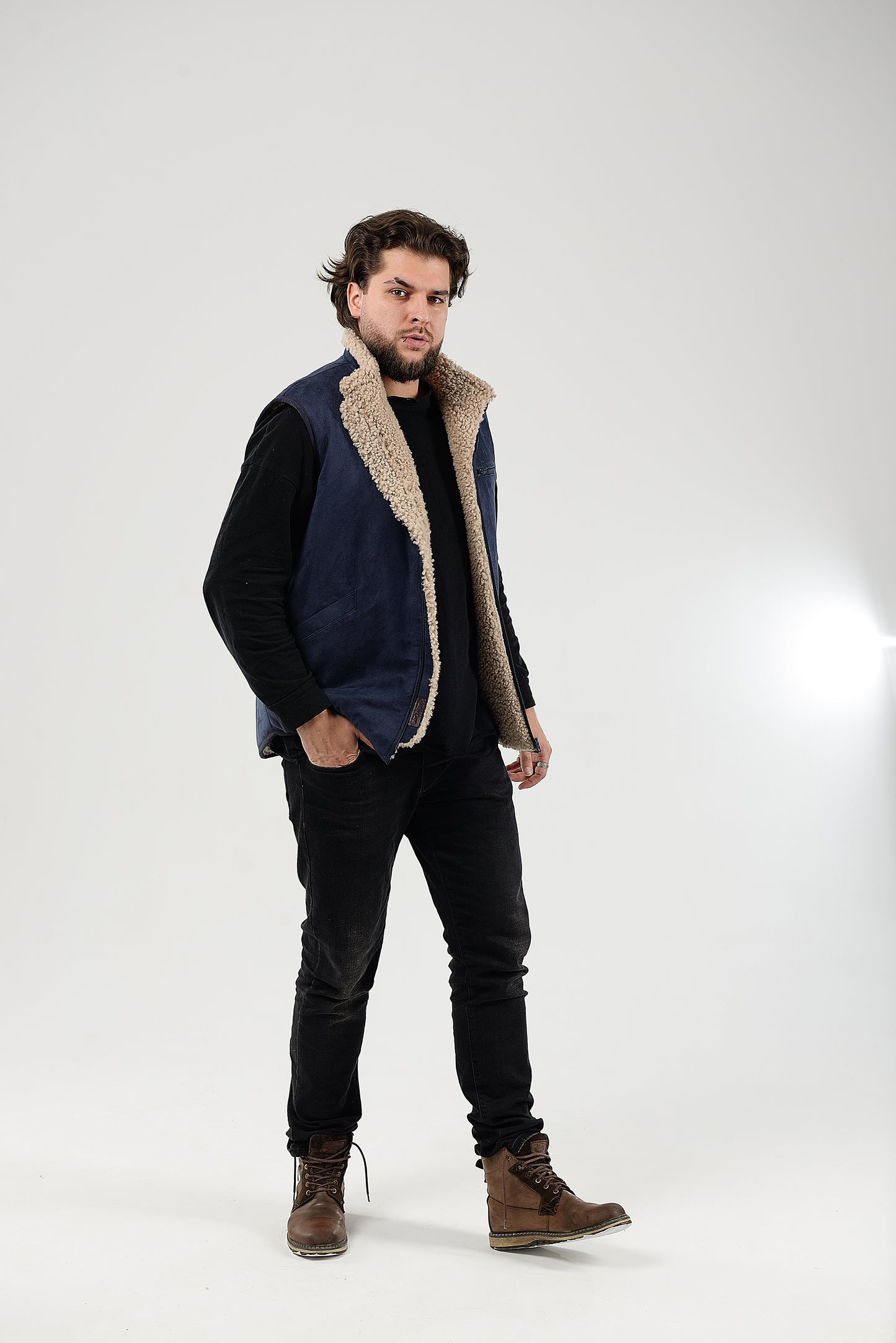 Sheepskin Vest Mens Blue