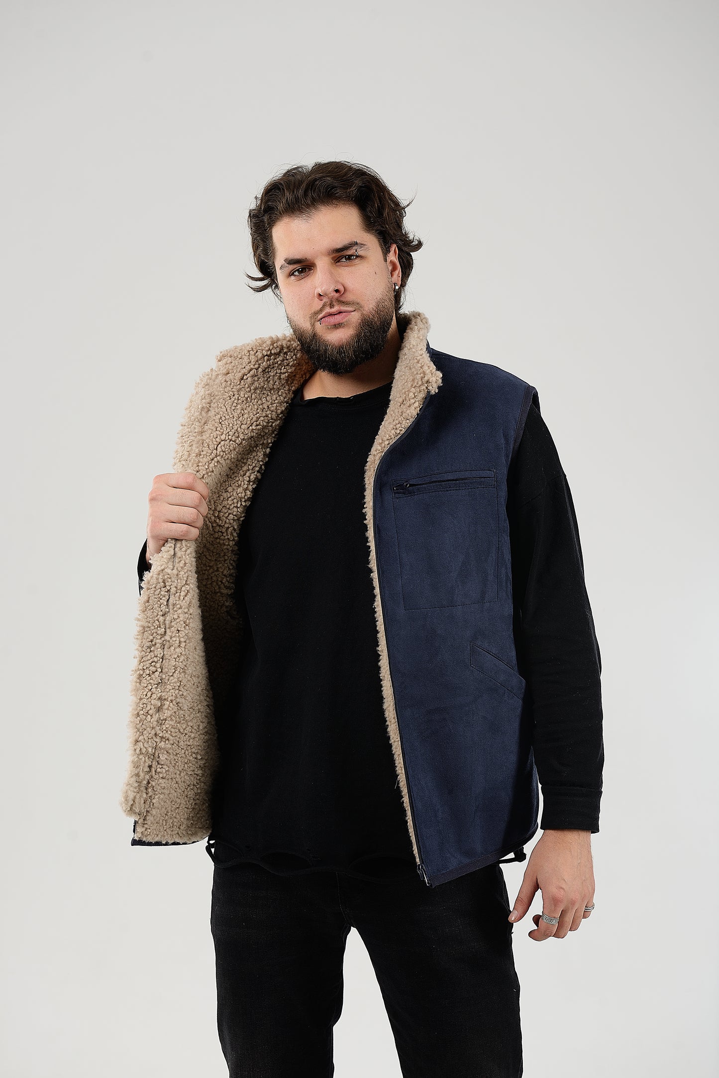 Sheepskin Vest Mens Blue