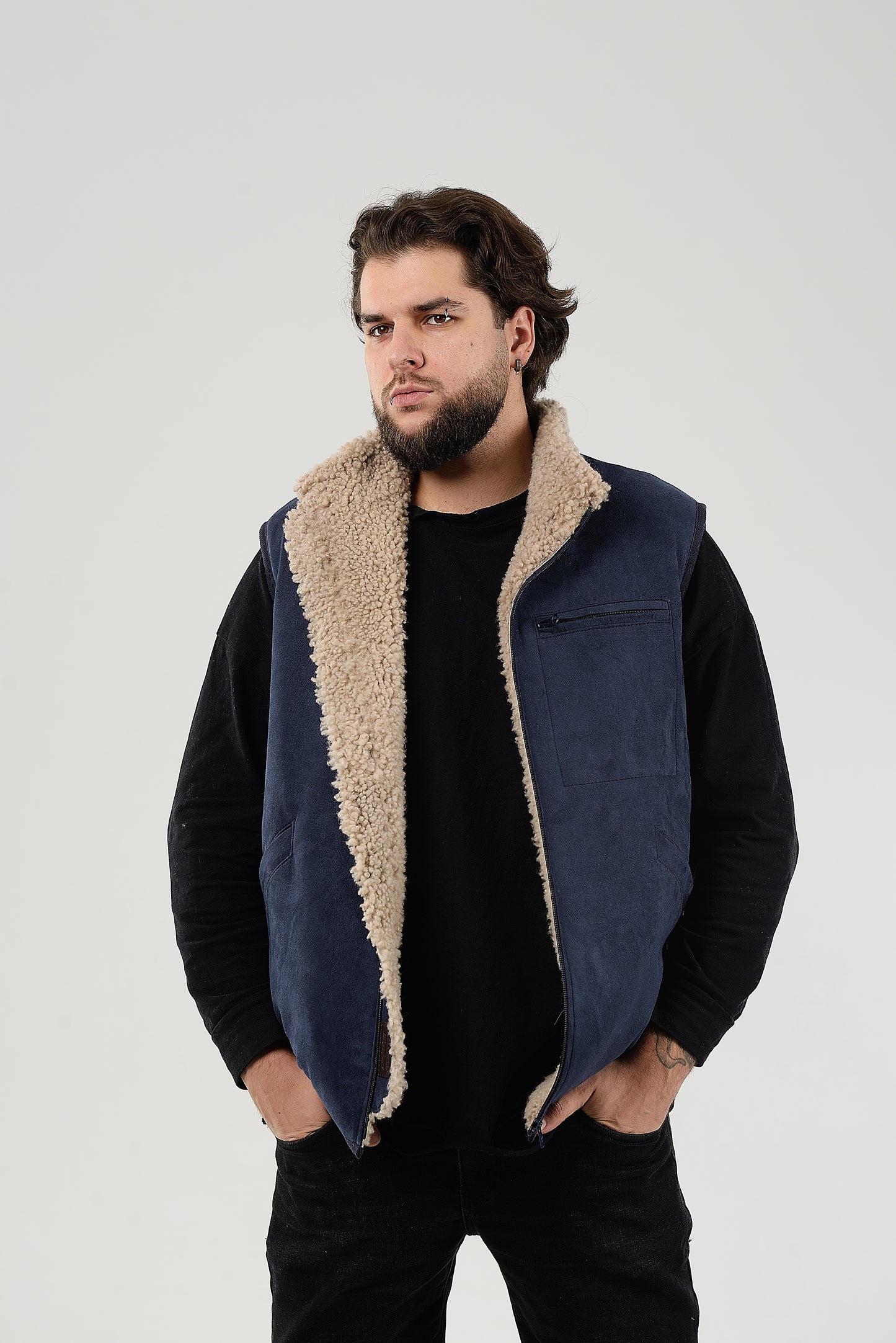 Sheepskin Vest Mens Blue