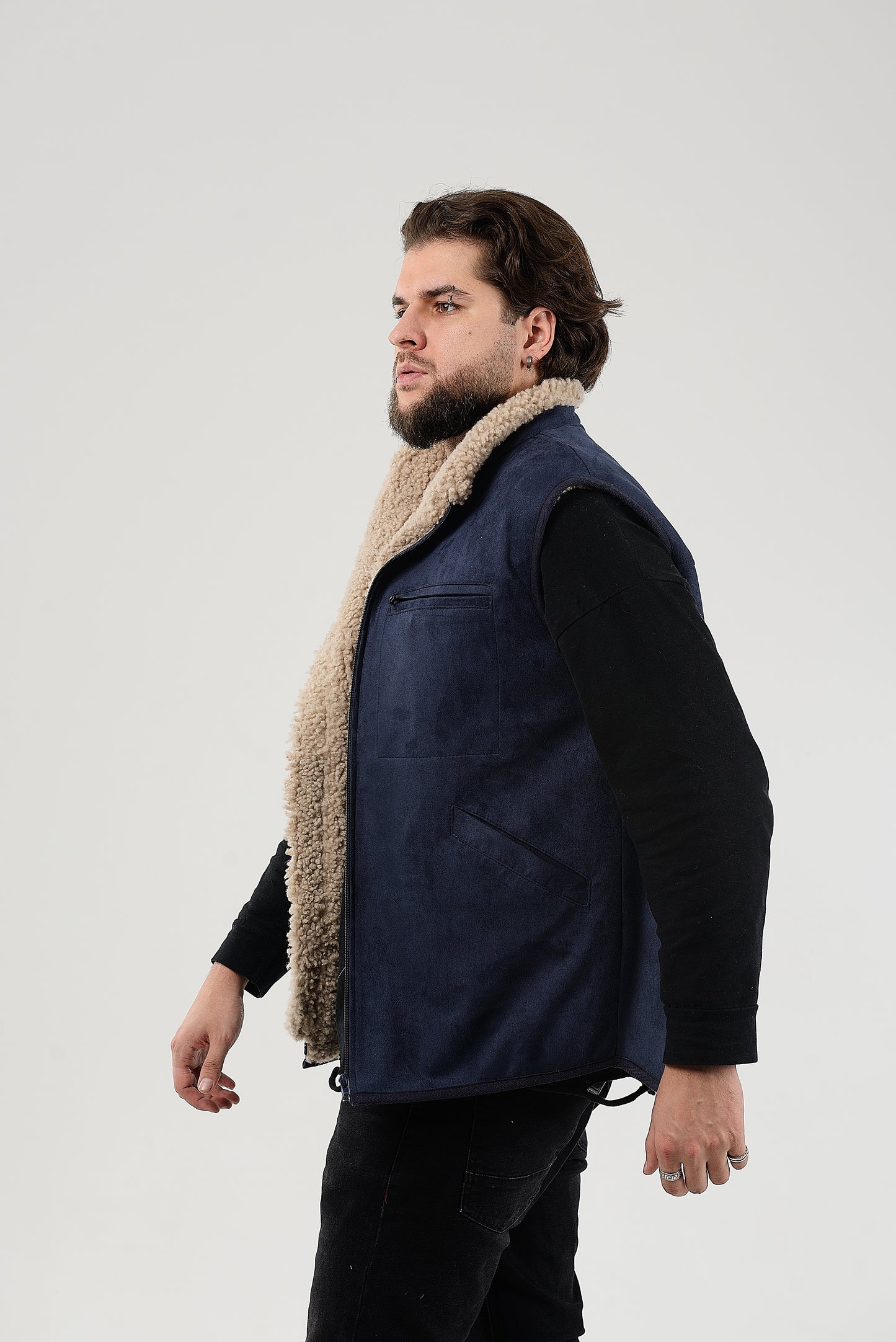 Sheepskin Vest Mens Blue