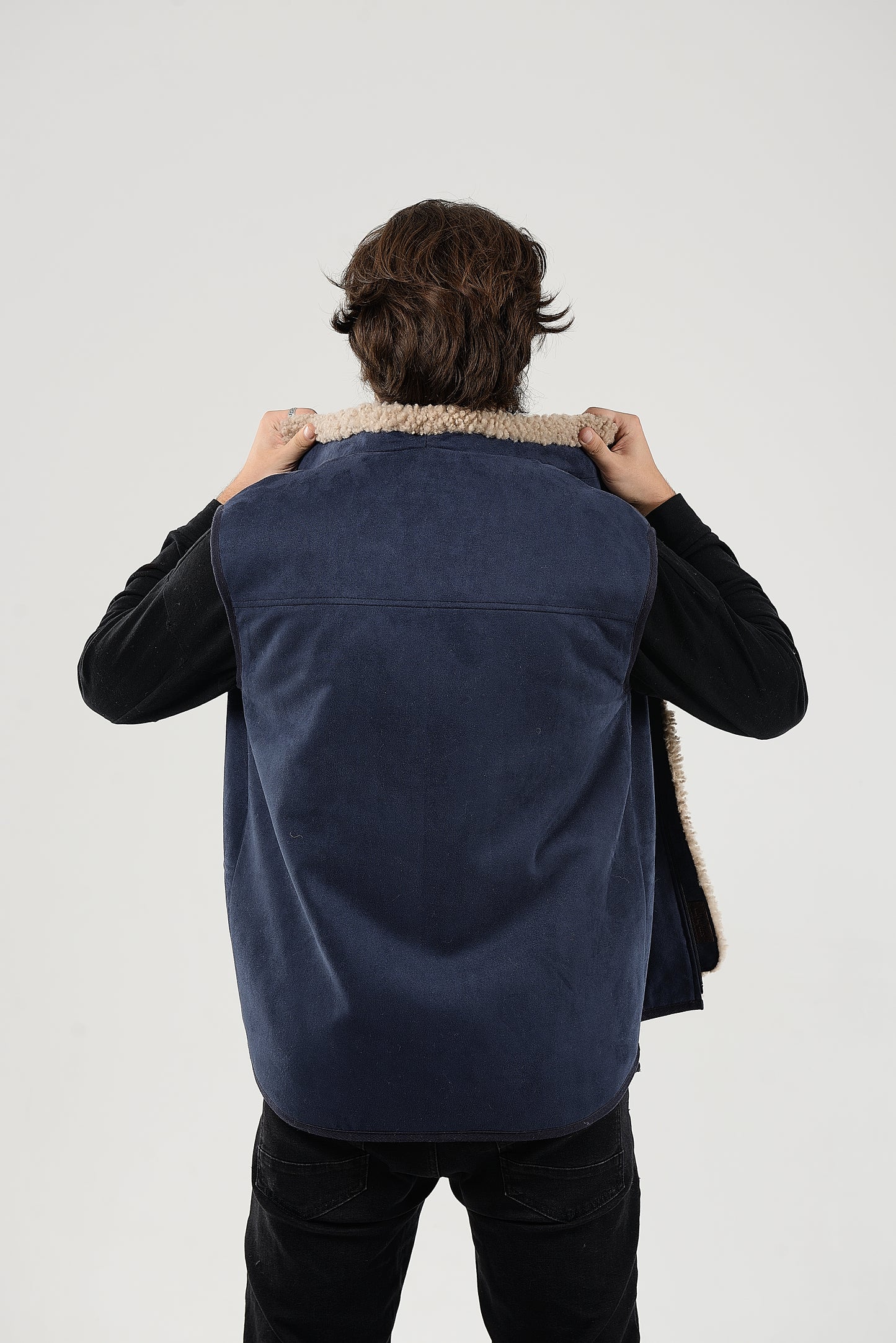 Sheepskin Vest Mens Blue