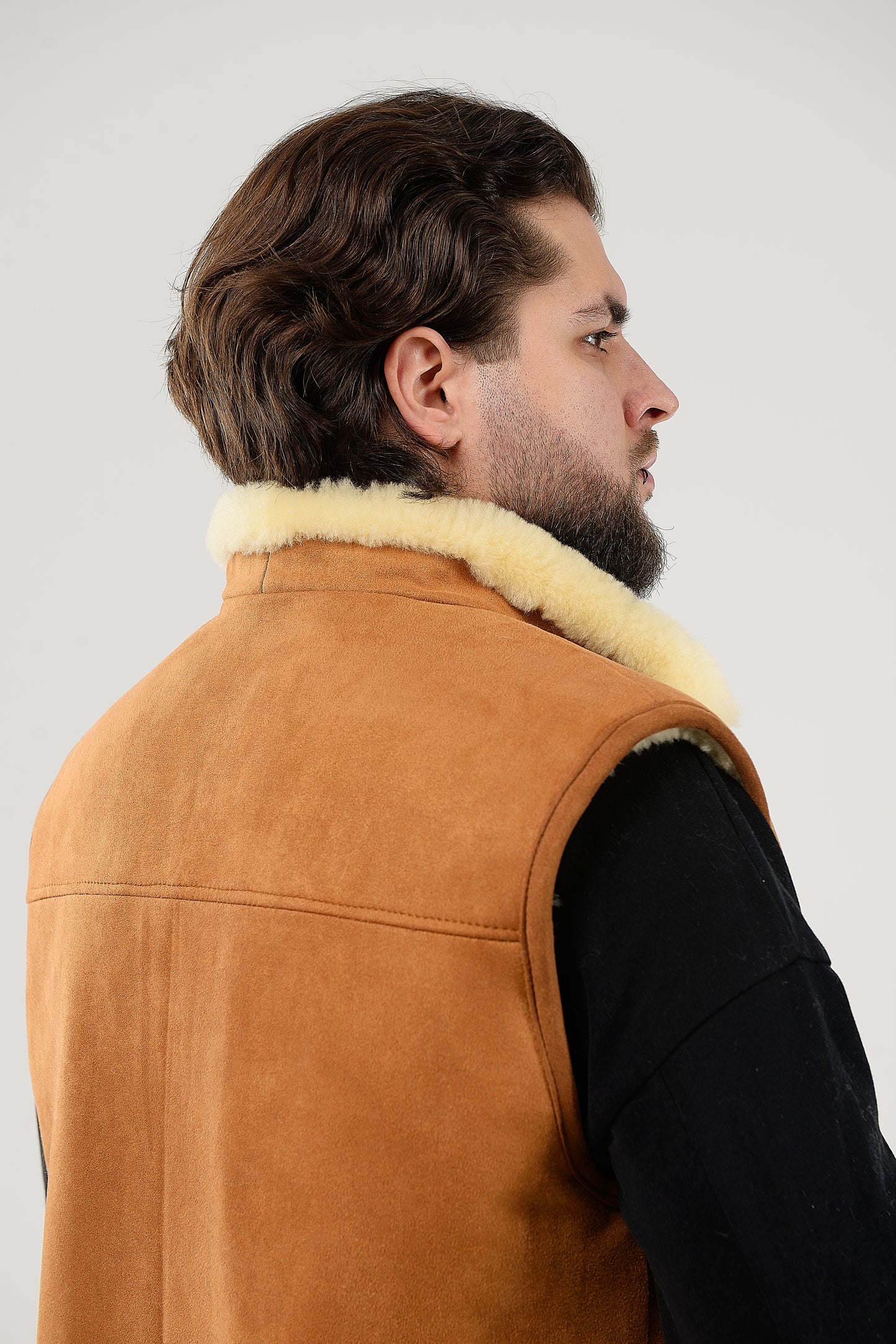 Black Sheepskin Vest with Patch Pocket Medical Sheepskin Hypoallergenic