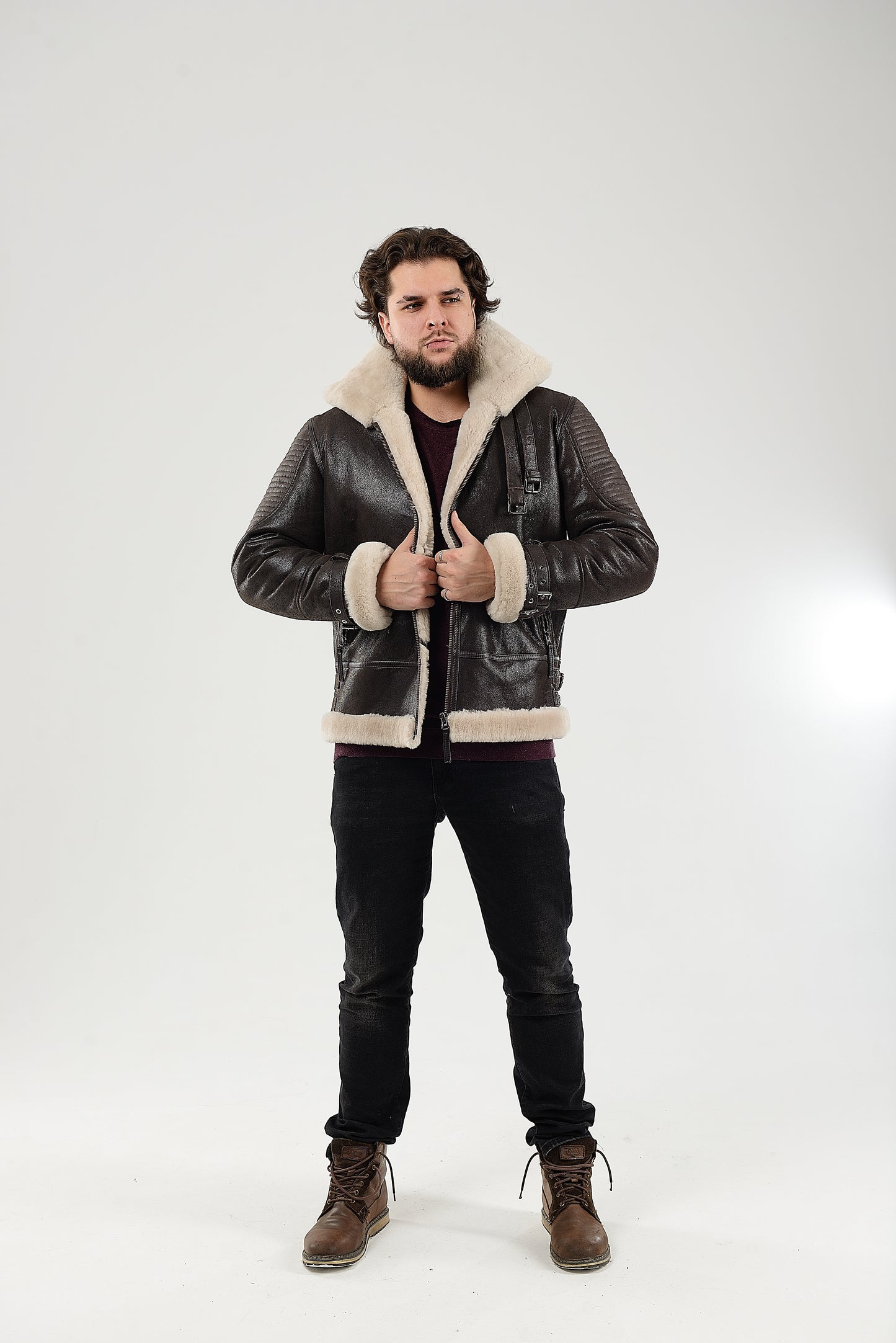 Real Winter Leather Mens Shearling Heiko Jacket with Fur Collar