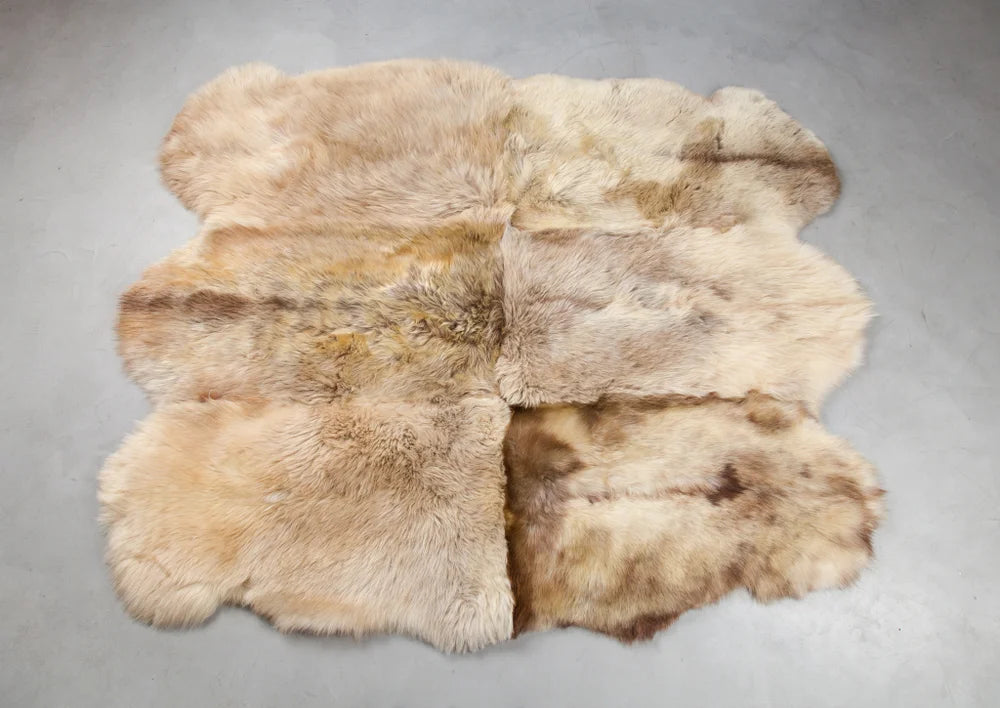 Rug made of six natural sheepskin hides, Shaggy Chair Throw, Home Area Rug , Natural Soft Sheepskin Floor Covering , Cozy and Soft