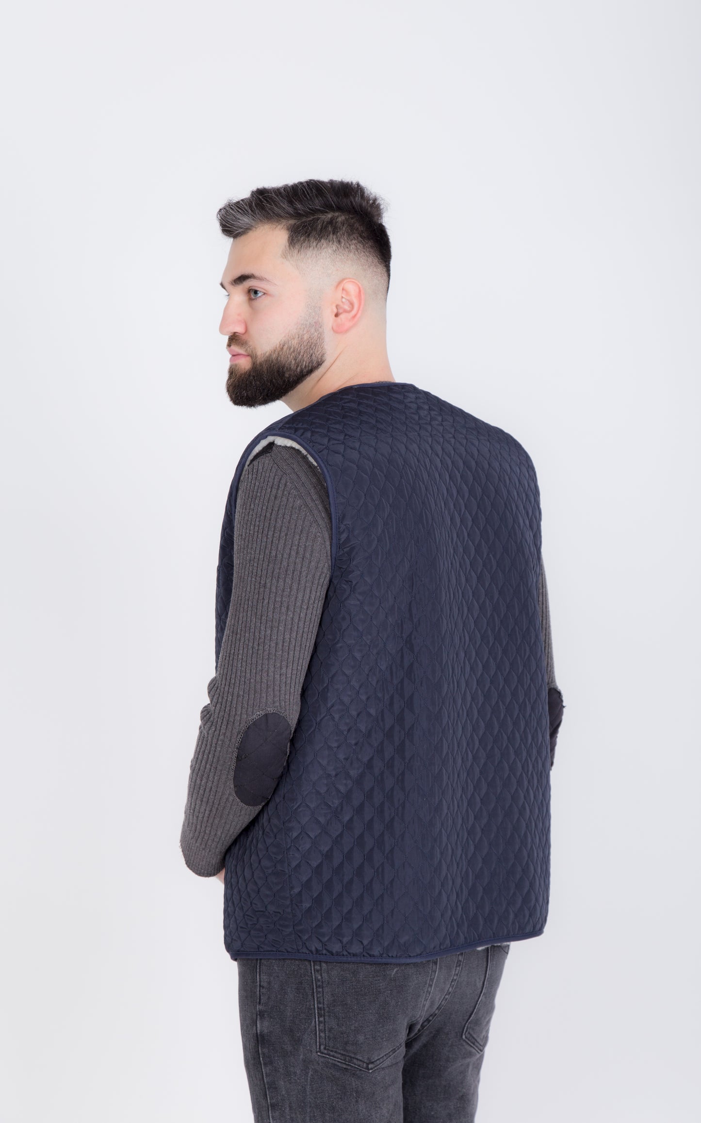Warm Men Sleeveless Quilted Sheepskin Jacket, Vest Rancher, Western Styling With Pockets