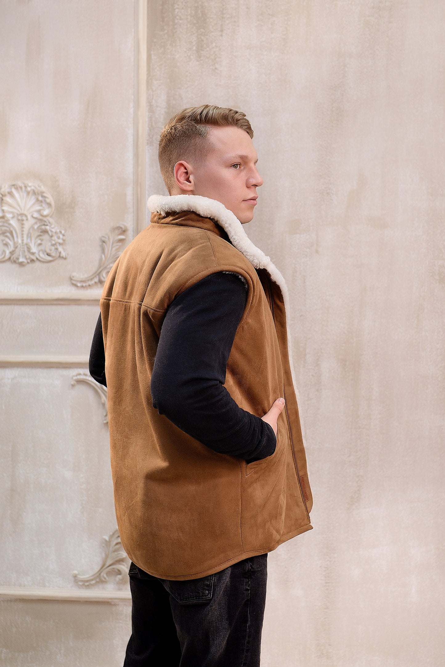 Ginger Western Vest with Big Side Pockets and Soft Fur Lining