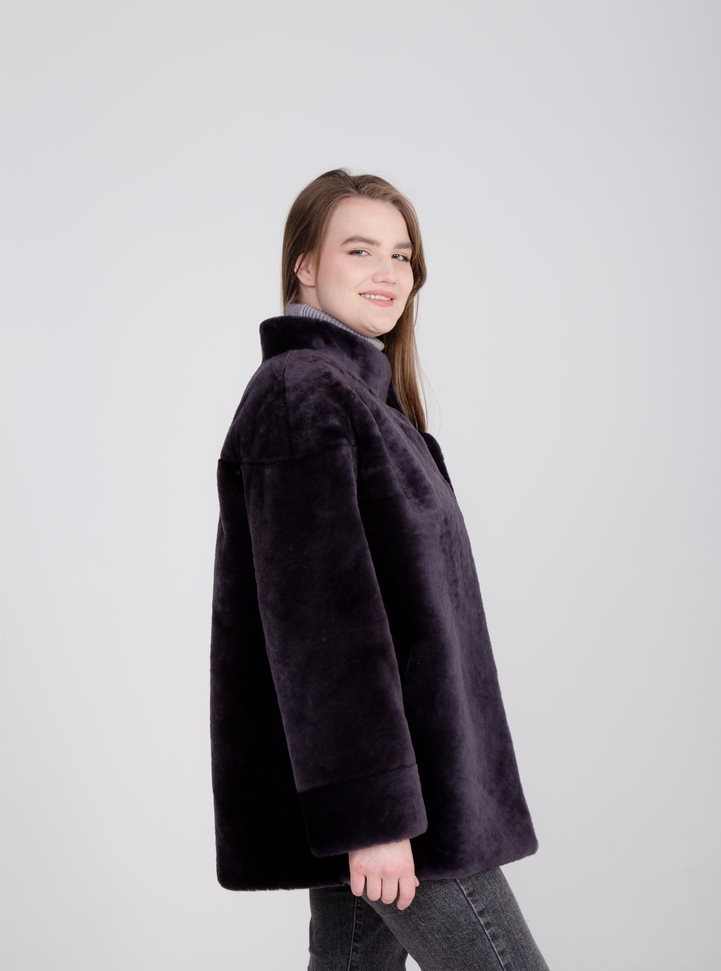 Silky Womens Genuine Lambskin Jacket with Stand Collar