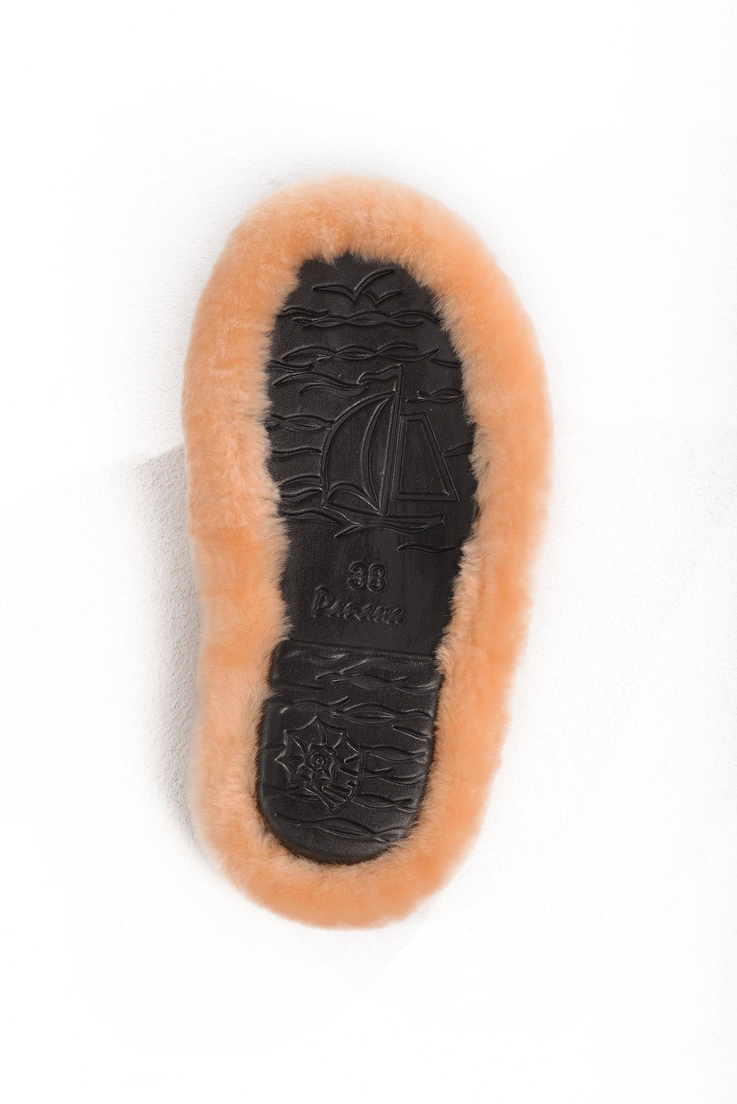 Fluffy Open Toe Sheepskin Mule Slippers for Women in Peach Color