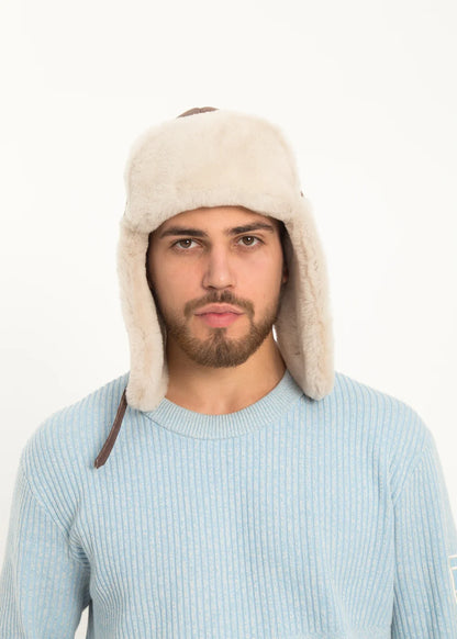 Men's Sheepskin "Aviator" Hat in Brown color