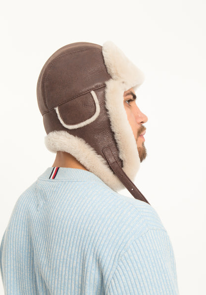 Men's Sheepskin "Aviator" Hat in Brown color