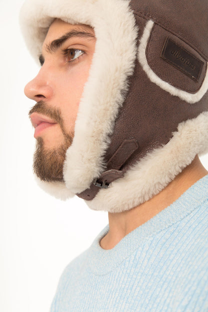 Men's Sheepskin "Aviator" Hat in Brown color