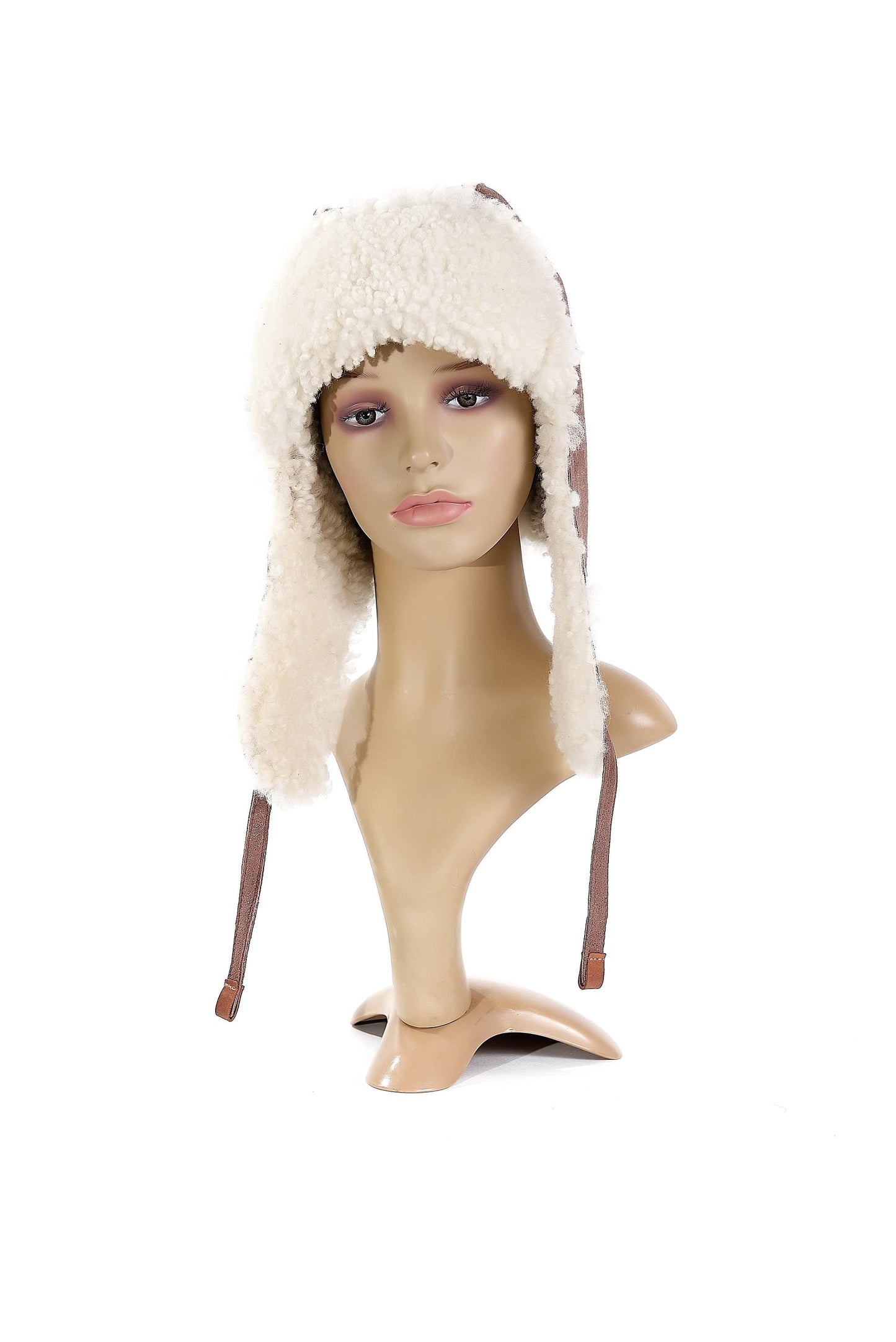Real Sheepskin Shearling Winter Aviator Hat with Ear Flaps for Women