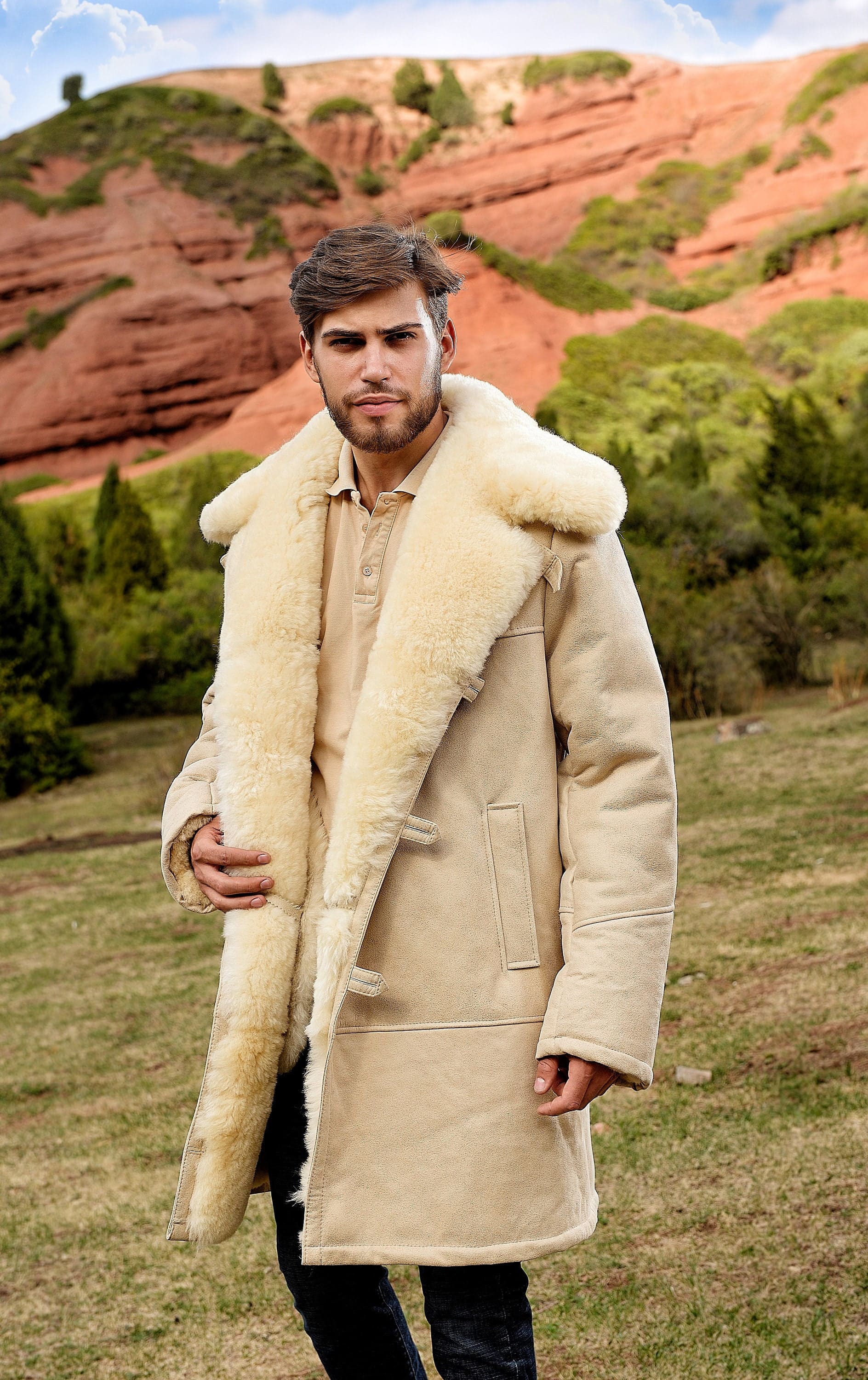 Sheepskin Coat Long Mens Long Traditional Sheepskin Trench Coat In
