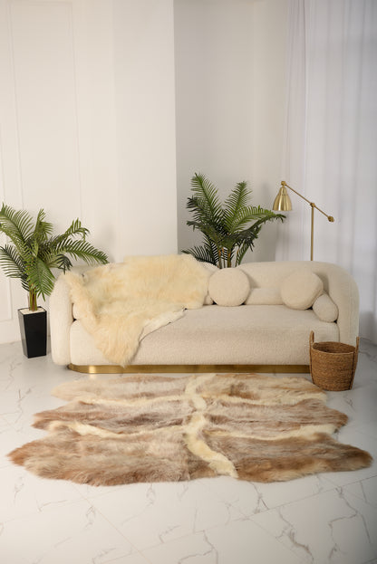 Sacred Rug Made from Natural Light Brown Sheepskins