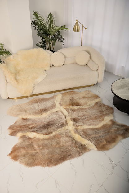 Sacred Rug Made from Natural Light Brown Sheepskins