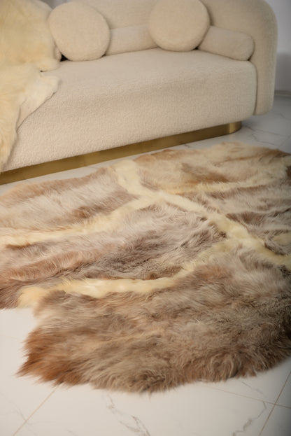 Sacred Rug Made from Natural Light Brown Sheepskins