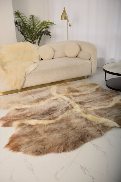 Sacred Rug Made from Natural Light Brown Sheepskins