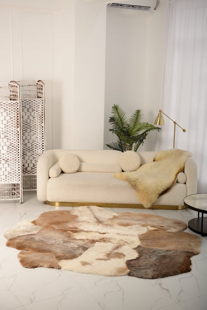 Mossy Rug Made from Light Brown Sheepskins