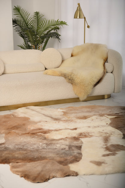 Mossy Rug Made from Light Brown Sheepskins