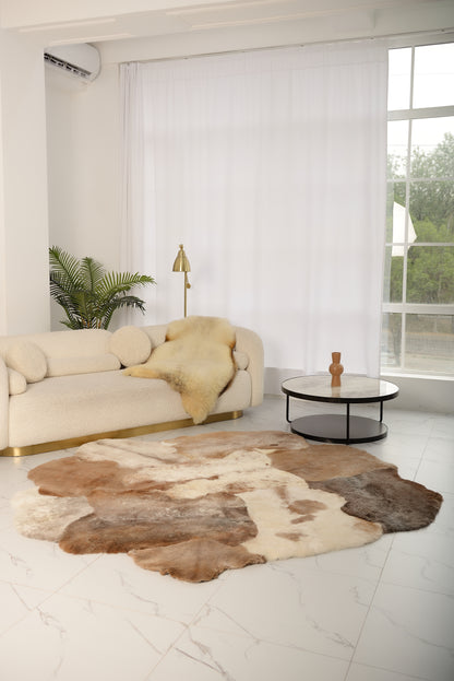Mossy Rug Made from Light Brown Sheepskins