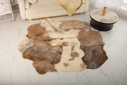 Mossy Rug Made from Light Brown Sheepskins