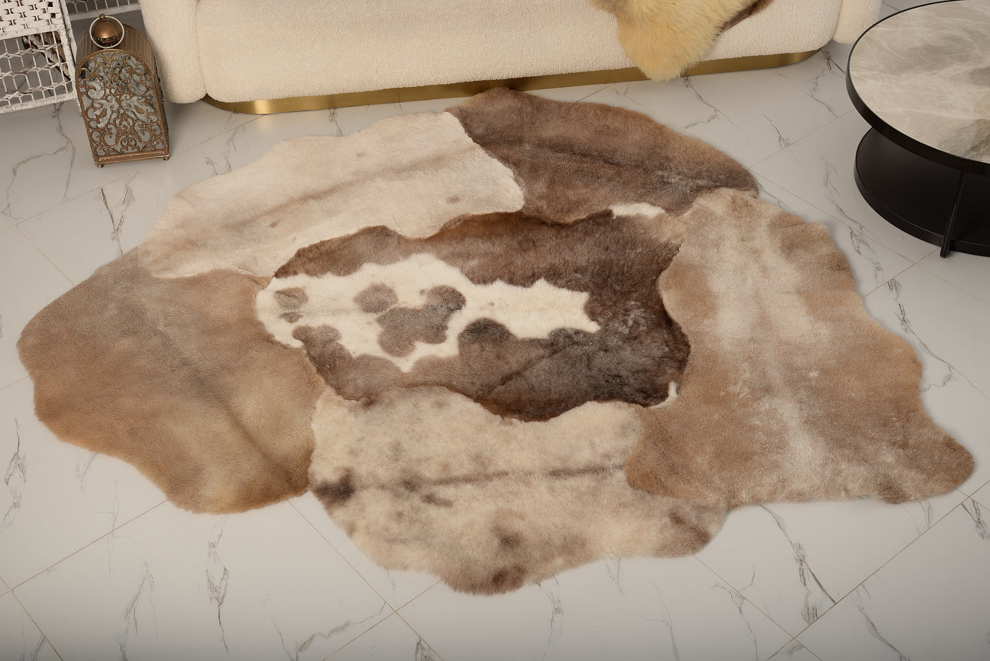 Mossi rug is crafted from six light brown trimmed sheepskins