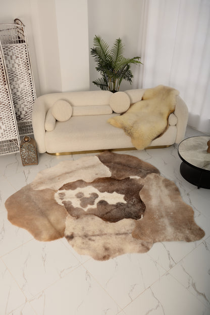 Mossi rug is crafted from six light brown trimmed sheepskins