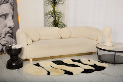 The Chamomile rug, crafted from genuine black-and-white mouton