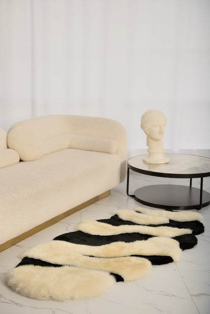 The Chamomile rug, crafted from genuine black-and-white mouton