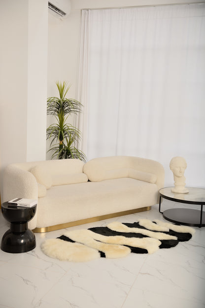 The Chamomile rug, crafted from genuine black-and-white mouton