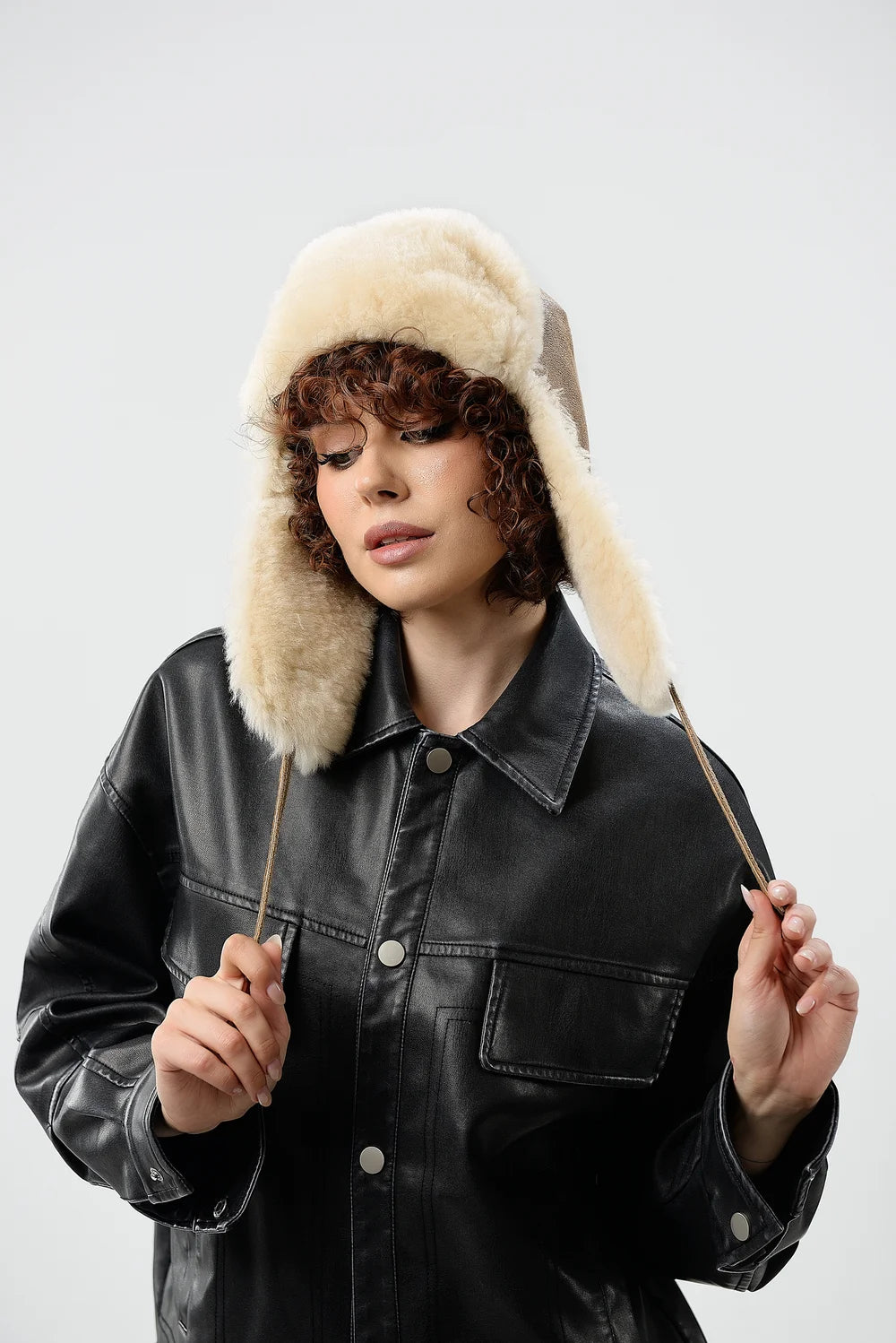 Real Sheepskin Shearling Winter Aviator Hat