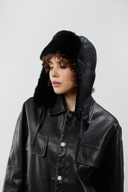 Real Sheepskin Shearling Winter Fur Hat with Ear Flaps