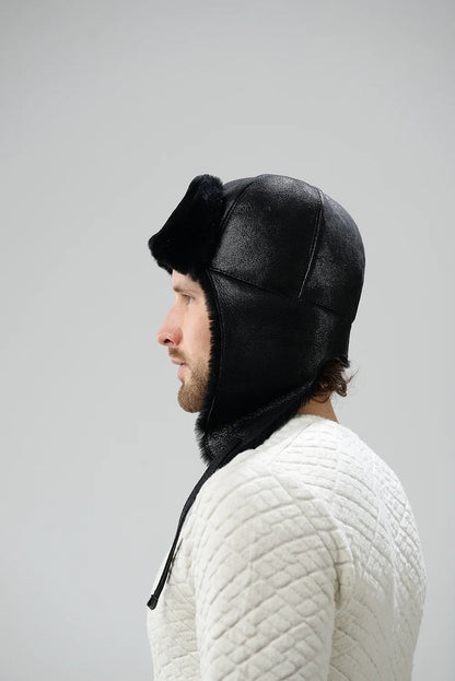 Real Sheepskin Shearling Winter Fur Hat with Ear Flaps