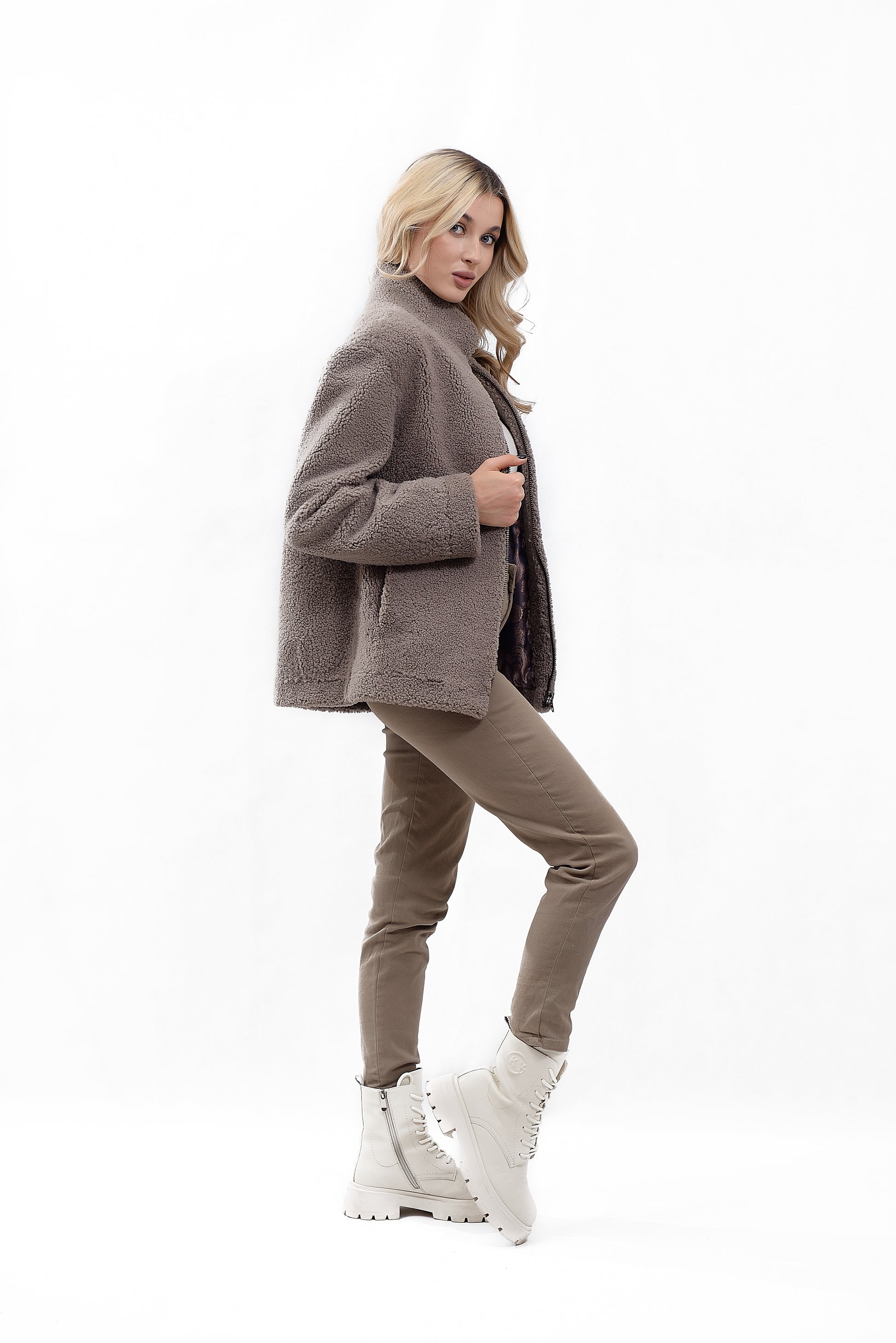 Women's Jacket made from natural bouclé fur