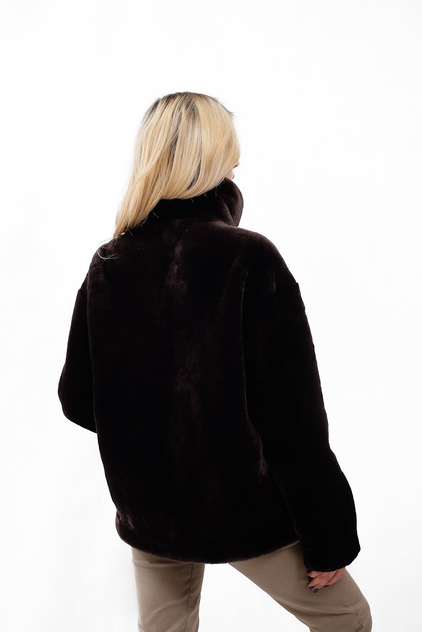 Women's Jacket Made of Brown Mouton Fur