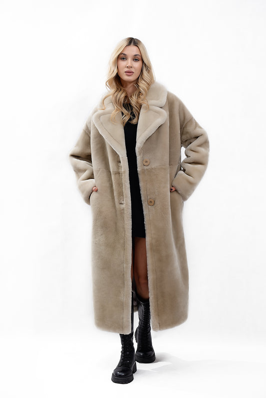 Women's Coat Made of Natural Mouton Fur, Gold