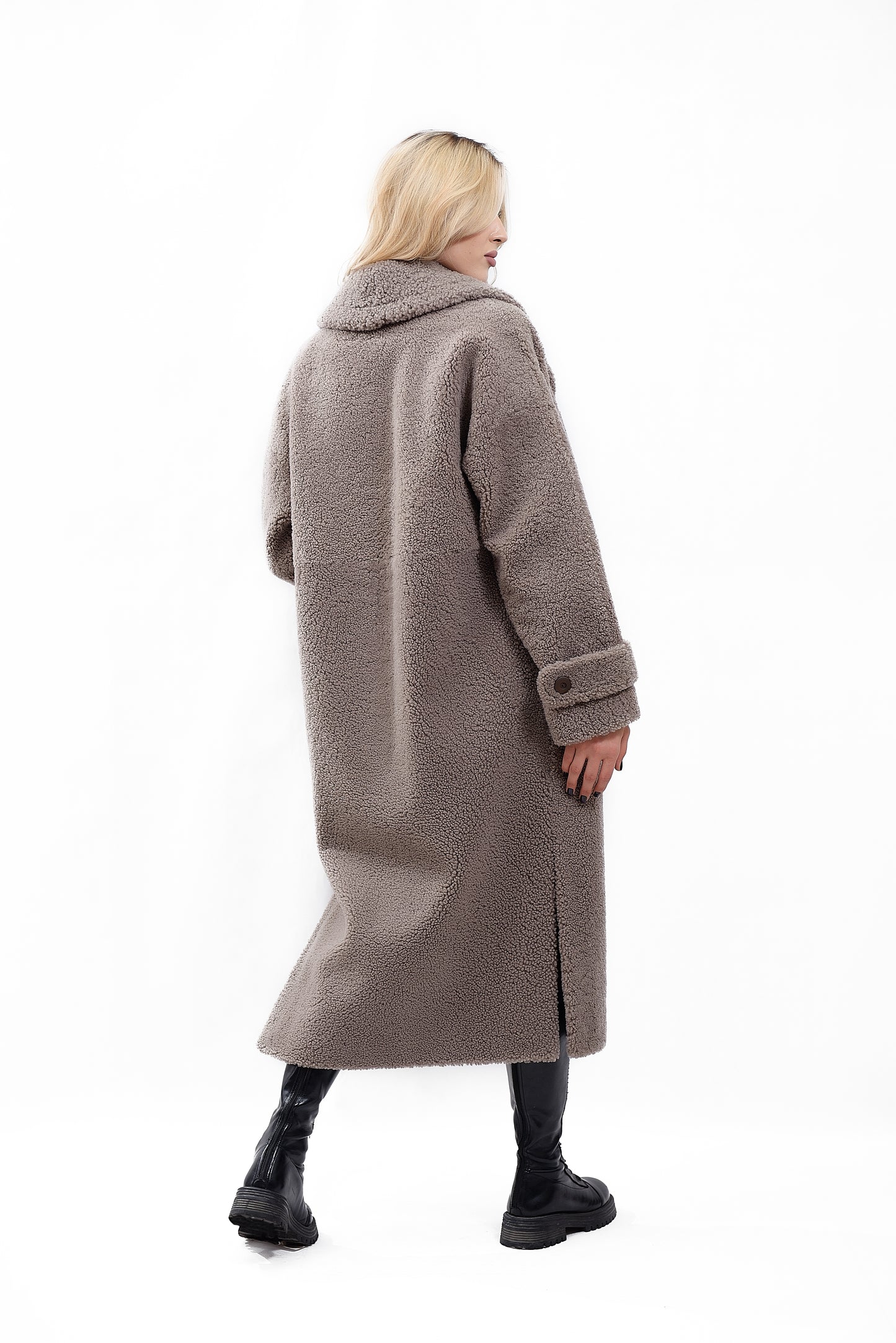 Women's Coat Made of Natural Bouclé Fur, Cocoa Color