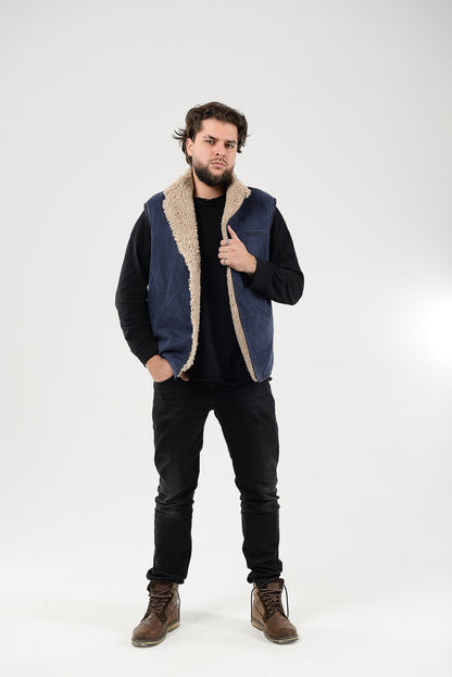  Sheepskin Vest Mens Blue
