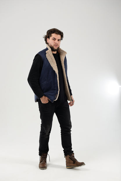  Sheepskin Vest Mens Blue