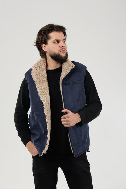  Sheepskin Vest Mens Blue