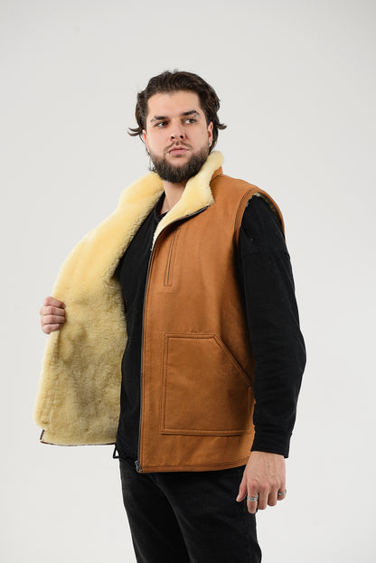 Black Sheepskin Vest with Patch Pocket Medical Sheepskin Hypoallergenic