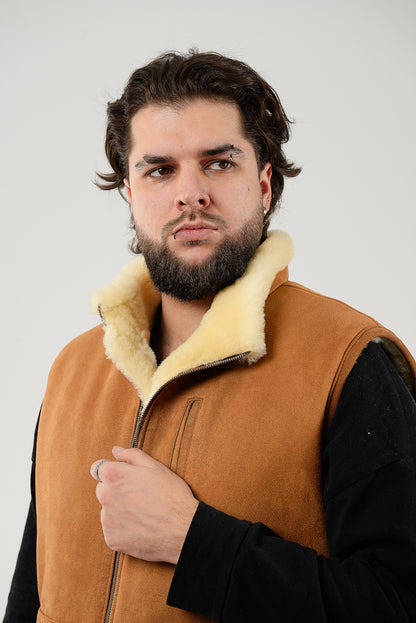 Black Sheepskin Vest with Patch Pocket Medical Sheepskin Hypoallergenic