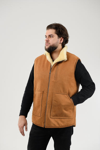 Black Sheepskin Vest with Patch Pocket Medical Sheepskin Hypoallergenic
