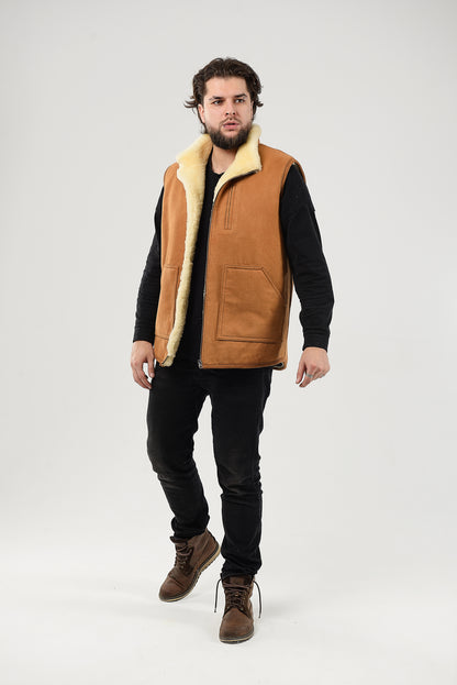 Black Sheepskin Vest with Patch Pocket Medical Sheepskin Hypoallergenic