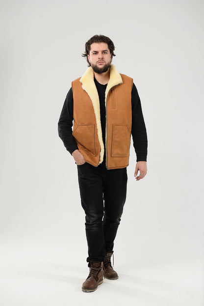 Black Sheepskin Vest with Patch Pocket Medical Sheepskin Hypoallergenic