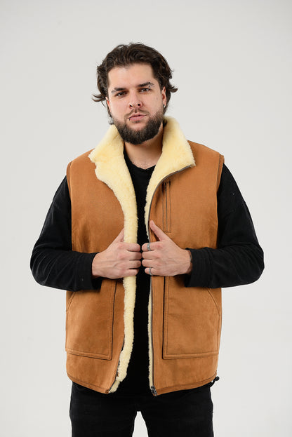Black Sheepskin Vest with Patch Pocket Medical Sheepskin Hypoallergenic