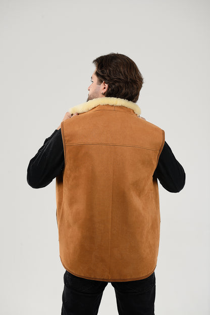 Black Sheepskin Vest with Patch Pocket Medical Sheepskin Hypoallergenic